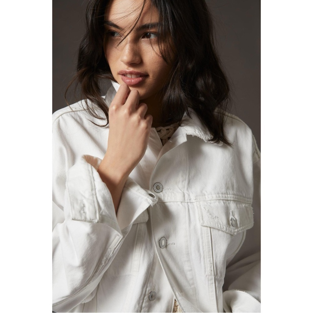 Anthropologie Favorite Daughter White Otto Boyfriend Jacket Rigid Denim size XS - Picture 3 of 16
